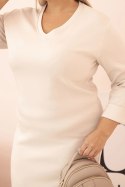 Sukienka damska Plus Size masełkowa z dekoltem V i rękawem beżowa