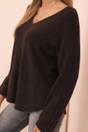 Sweter damska z wiskozą z dekoltem w serek brązowy