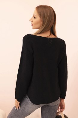 Sweter damska z wiskozą z dekoltem w serek czarny