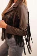 Kurtka damska z eko skóry z frędzlami w stylu boho brązowa