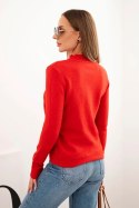 Sweter damski z półgolfem z miękkiej dzianiny czerwony