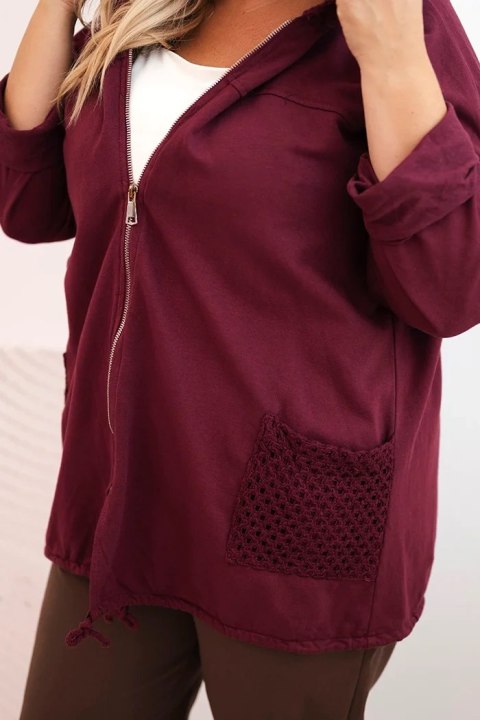Bluza damska Plus Size bawełniana oversize z długim rękawem bordowa