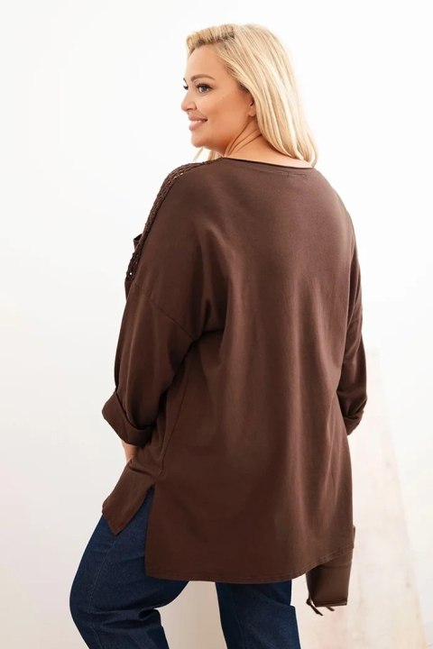 Bluza damska Plus Size bawełniana z nadrukiem brązowa