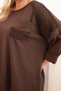 Bluza damska Plus Size bawełniana z nadrukiem brązowa