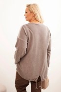 Bluza damska Plus Size bawełniana z nadrukiem serca i troczkami brązowa