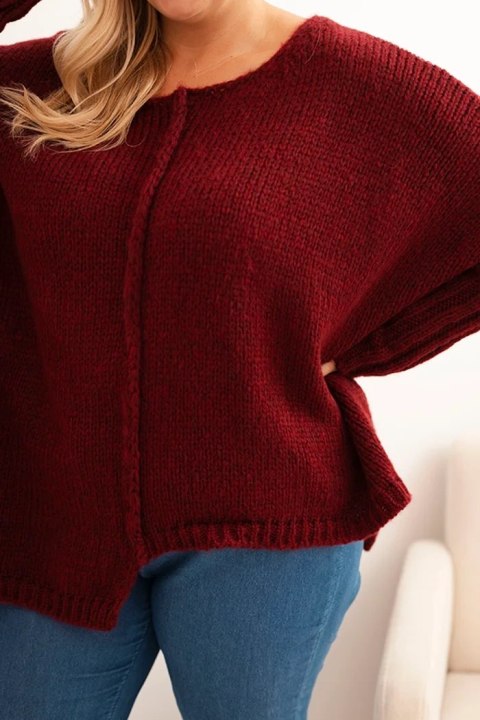 Sweter damska Plus Size z akrylem o luźnym kroju i rękawem 3/4 bordowy