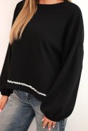 Bluza damska z ozdobnym wykończeniem na dole czarna