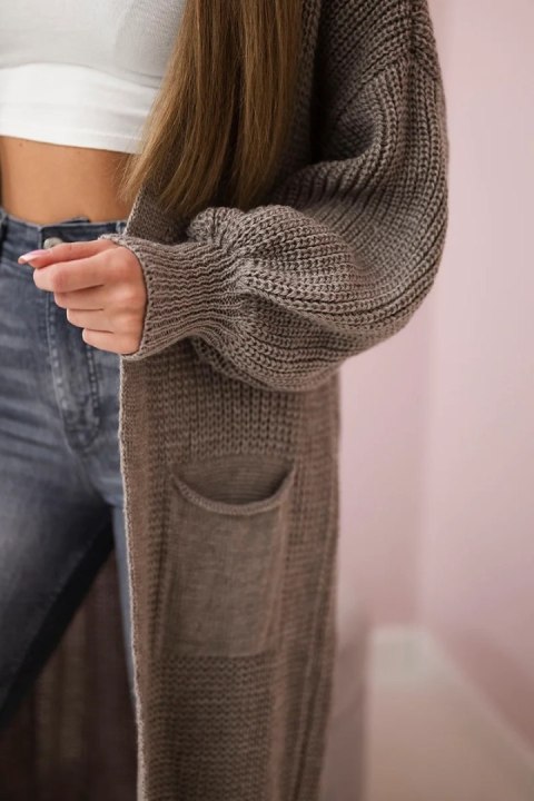 Sweter długi kardigan fango