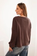 Bluza damska z ozdobnym wykończeniem na dole brązowa