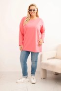 Bluzka damska Plus Size bawełniana z okrągłym dekoltem różowa