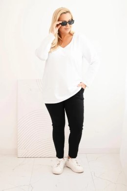 Bluzka damska Plus Size z dekoltem V i długim rękawem biała