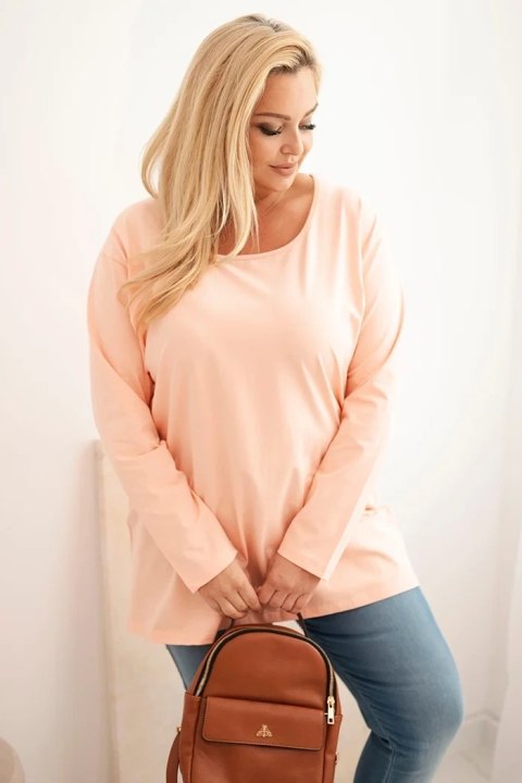 Bluzka damska Plus Size z dekoltem w łódkę morelowa