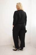 Kombinezon damski bawełniany Plus Size z wiązaniem w pasie i rękawem 3/4 czarny