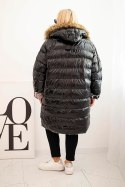 Kurtka damska Plus Size z kapturem i futerkiem czarna