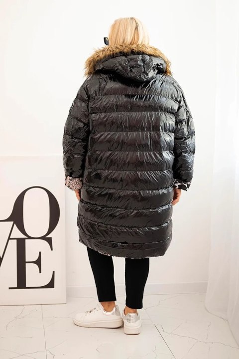 Kurtka damska Plus Size z kapturem i futerkiem czarna