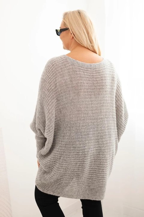Sweter damski Plus Size z moherem ponczo szary