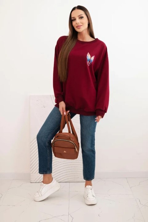 Bluza damska oversize z bawełny z kolorowymi skrzydłami na plecach bordowa