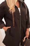 Kurtka damska Plus Size pikowana z kapturem i napisem HOPE brązowa