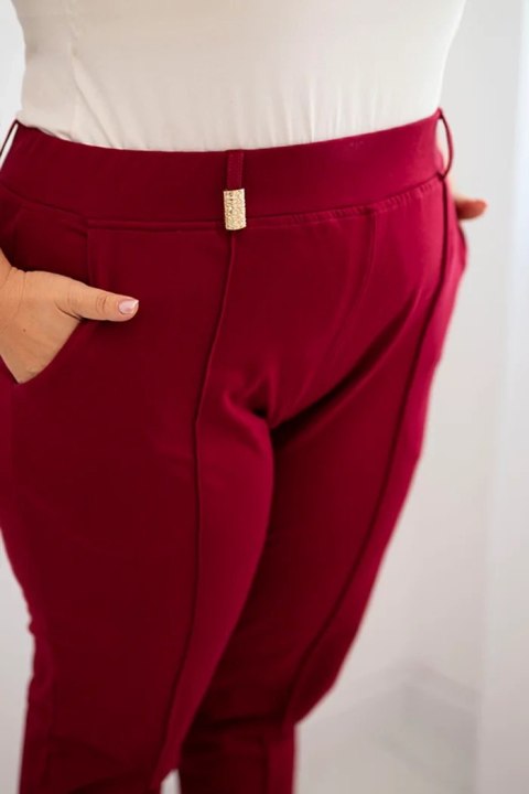 Spodnie damskie bawełniane Plus Size z elastycznym pasem bordowe