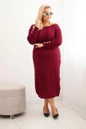 Sukienka swetrowa damska Plus Size z moherem bordowa