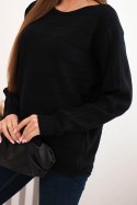 Sweter damski wiskozowy z ażurowym wzorem i długim rękawem czarny