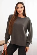 Sweter damski wiskozowy z długim rękawem i rozcięciem po bokach khaki