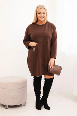 Sukienka damska Plus Size masełko z kieszenią i rękawem 3/4 brązowa