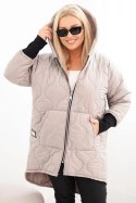 Kurtka damska Plus Size pikowana z kapturem ciemno beżowa
