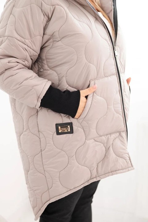 Kurtka damska Plus Size pikowana z kapturem ciemno beżowa