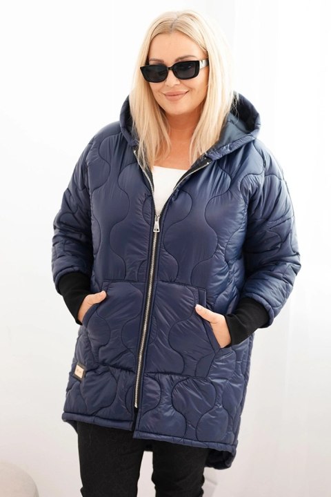 Kurtka damska Plus Size pikowana z kapturem granatowa