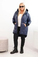 Kurtka damska Plus Size pikowana z kapturem granatowa