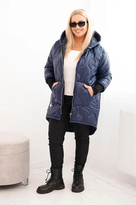 Kurtka damska Plus Size pikowana z kapturem granatowa
