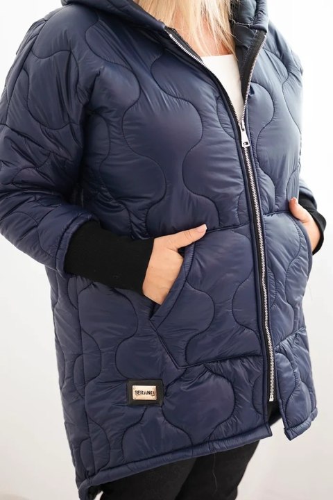 Kurtka damska Plus Size pikowana z kapturem granatowa