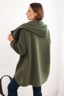 Bluza damska ocieplana z kapturem i asymetrycznym zamkiem khaki
