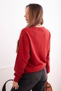 Bluza damska pętelkowa bawełniana basic z okrągłym dekoltem bordowa