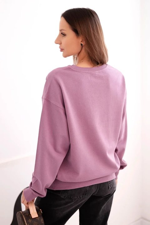 Bluza damska pętelkowa bawełniana basic z okrągłym dekoltem ciemno różowa