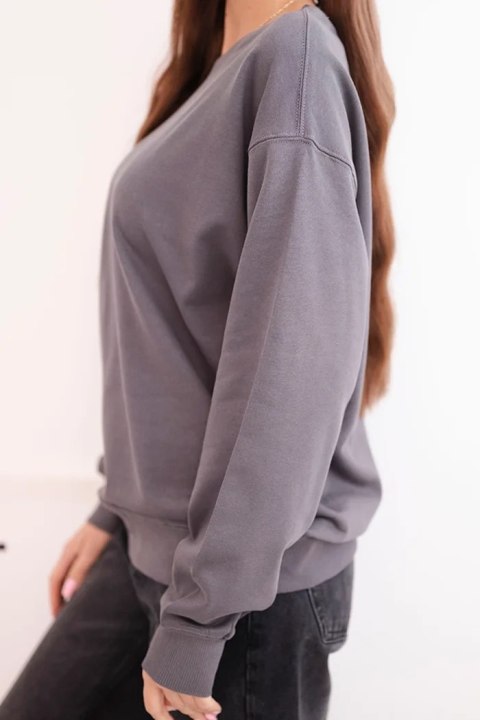 Bluza damska pętelkowa bawełniana basic z okrągłym dekoltem grafitowa