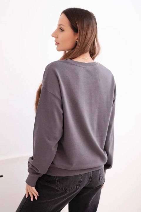 Bluza damska pętelkowa bawełniana basic z okrągłym dekoltem grafitowa