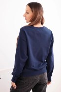 Bluza damska pętelkowa bawełniana basic z okrągłym dekoltem granatowa