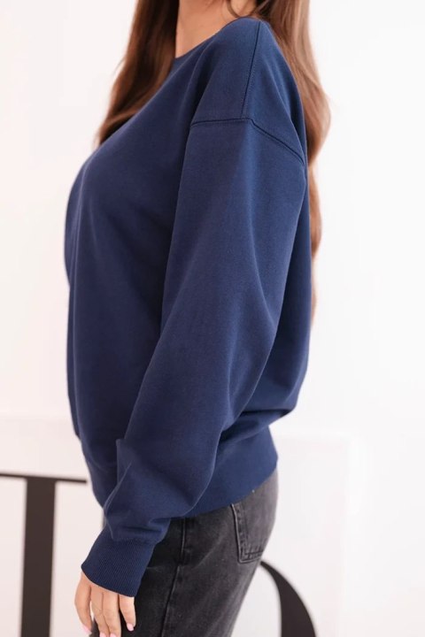 Bluza damska pętelkowa bawełniana basic z okrągłym dekoltem granatowa