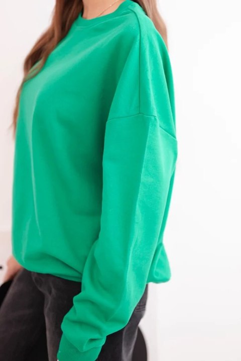 Bluza damska pętelkowa bawełniana basic z okrągłym dekoltem zielona