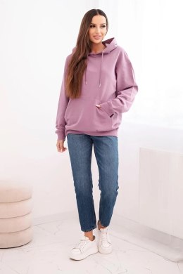 Bluza damska pętelkowa bawełniana z kapturem i kieszenią kangurką ciemno różowa