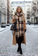 404-14 Elegancka długa sukienka z kopertowym dekoltem i rozcięciem - czekoladowy brąz