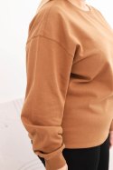 Bluza damska pętelkowa Plus Size bawełniana basic z okrągłym dekoltem camelowa
