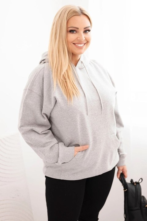 Bluza damska pętelkowa Plus Size bawełniana z kapturem i kieszenią kangurką szara