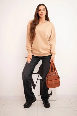 Bluza damska pętelkowa bawełniana basic z okrągłym dekoltem beżowa