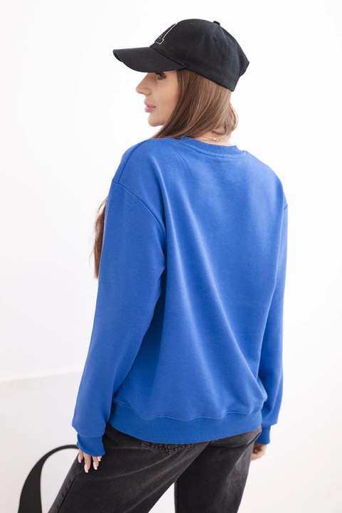 Bluza damska pętelkowa bawełniana basic z okrągłym dekoltem chabrowa