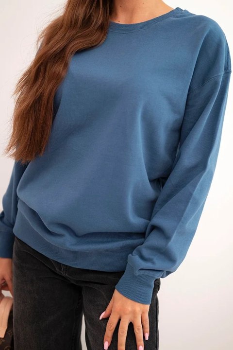 Bluza damska pętelkowa bawełniana basic z okrągłym dekoltem jeansowa