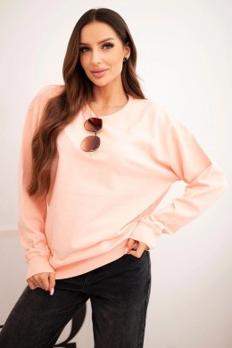 Bluza damska pętelkowa bawełniana basic z okrągłym dekoltem łososiowa