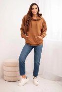 Bluza damska pętelkowa bawełniana z kapturem i kieszenią kangurką camelowa
